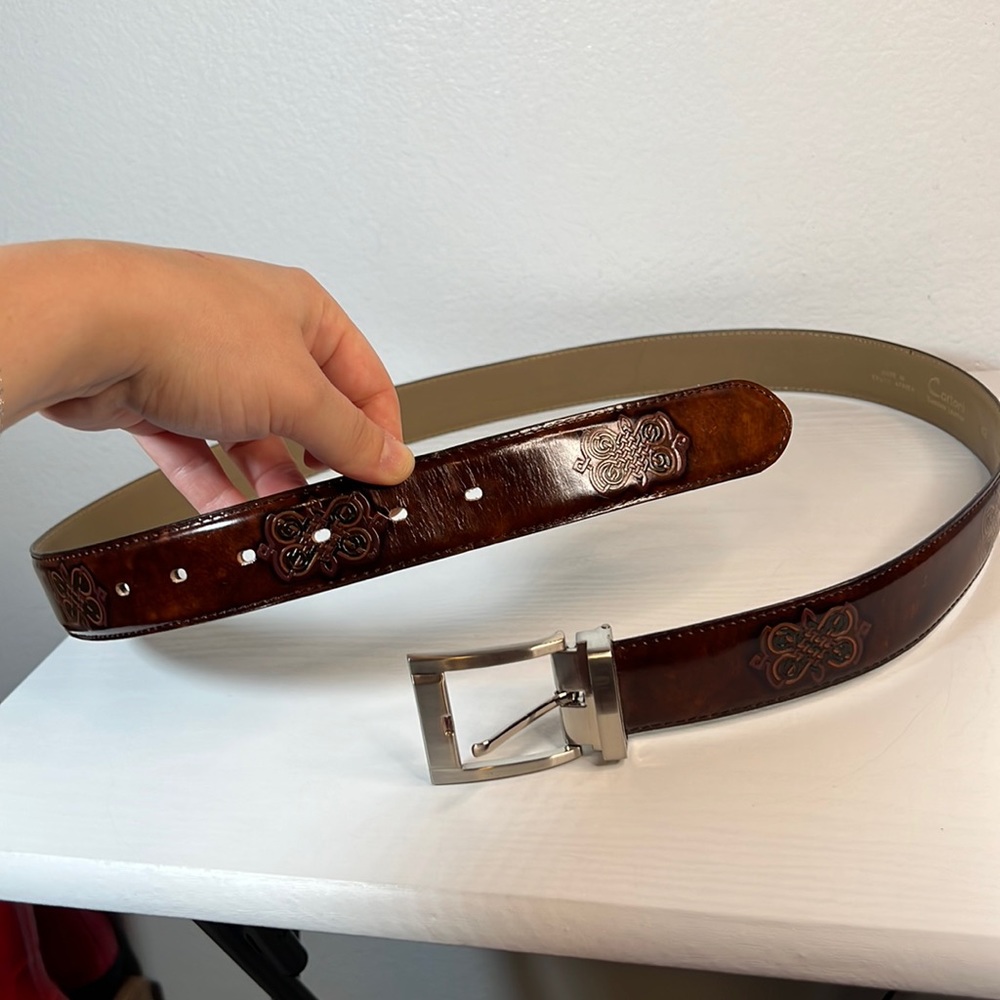 Cartoni Genuine brown Leather Belt embossed with design around belt